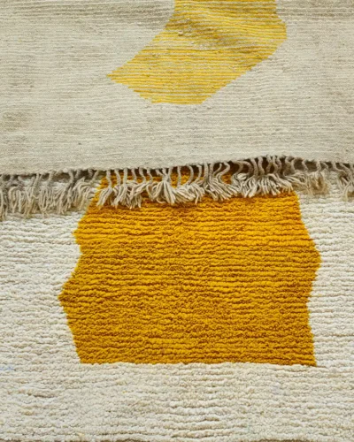 Mid-Century Modern Moroccan Rug - Geometric Gold Accent