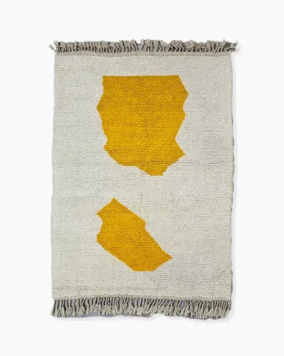 Mid-Century Modern Moroccan Rug - Geometric Gold Accent