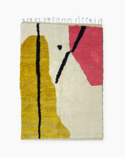 Moroccan Rug in Mustard Yellow, Pink, and Cream