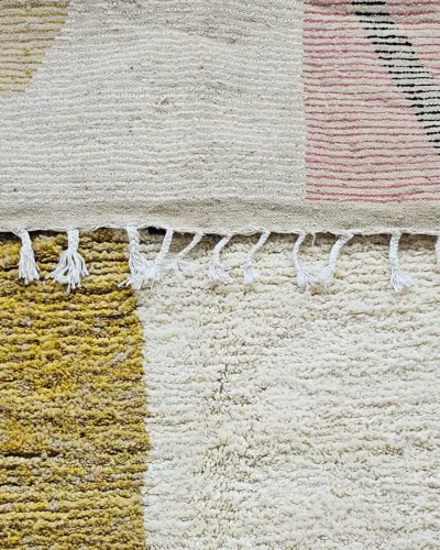 Moroccan Rug in Mustard Yellow, Pink, and Cream