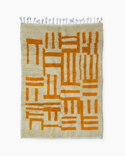 Tangerine Maze Moroccan Rug on Creamy base