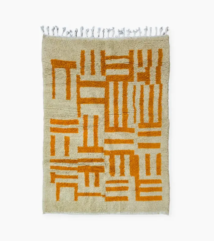 Tangerine Maze Moroccan Rug on Creamy base