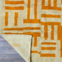 Tangerine Maze Moroccan Rug on Creamy base