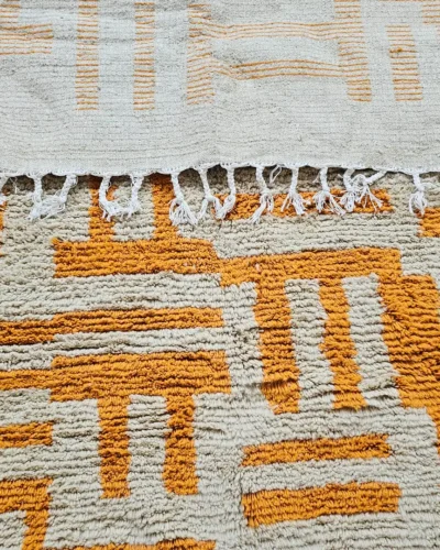 Tangerine Maze Moroccan Rug on Creamy base