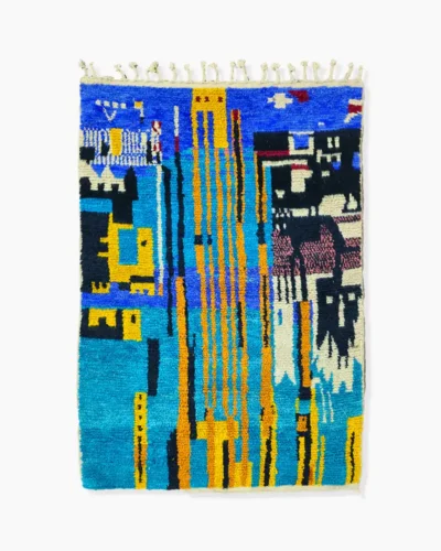 Unique Handwoven Moroccan Rug – Cityscape Art