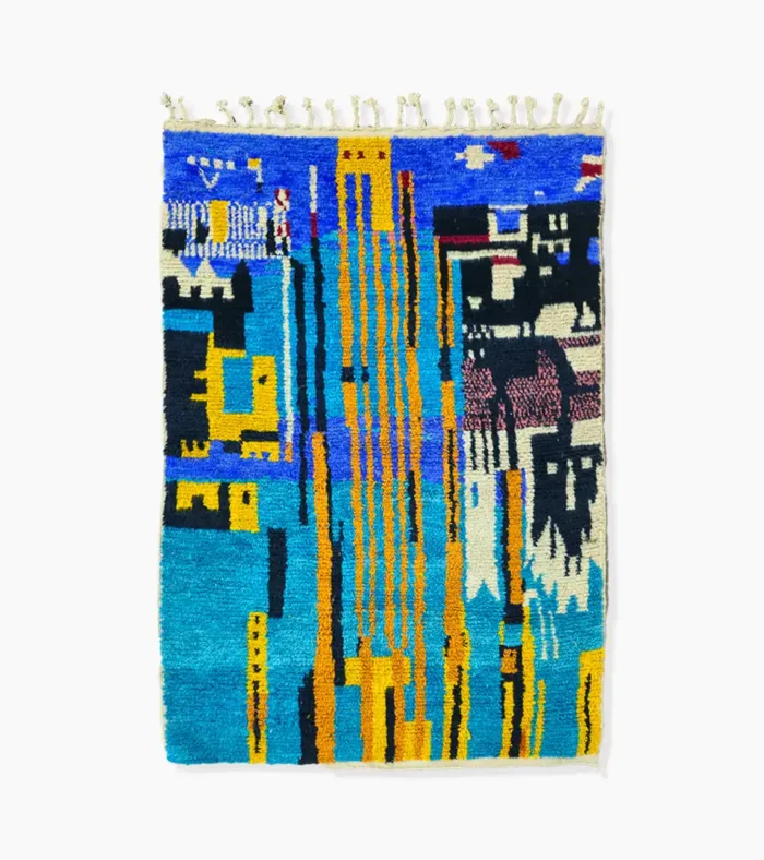 Unique Handwoven Moroccan Rug – Cityscape Art