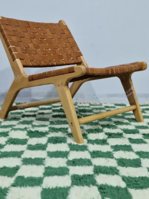 Handmade Moroccan plush wool rug with a green and white checkered pattern in room