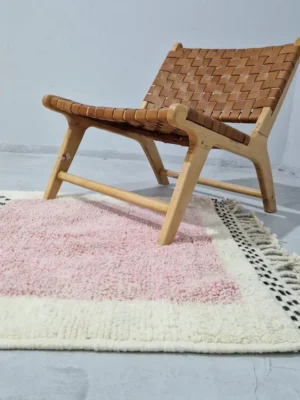 Ivory & Pink Handmade Block Dotted Moroccan Wool Rug in wall decorated room