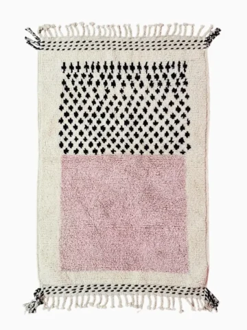 Top View of Handmade Beni Mrirt Moroccan wool rug with a dotted block pattern