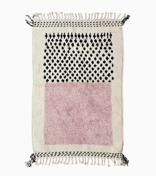 Top View of Handmade Beni Mrirt Moroccan wool rug with a dotted block pattern
