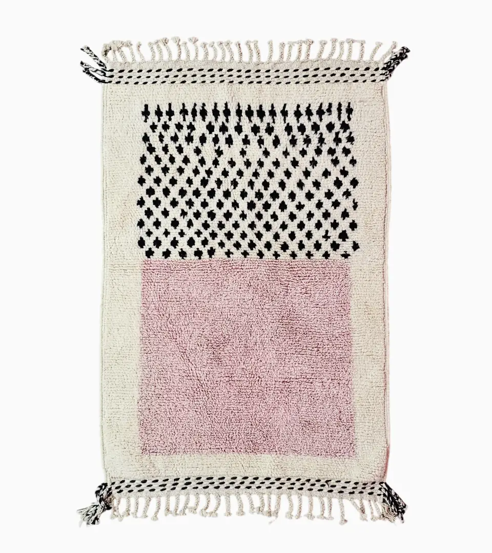Top View of Handmade Beni Mrirt Moroccan wool rug with a dotted block pattern