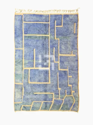 Top View of Handmade Beni Mrirt rug with a lined geometric high-low pattern