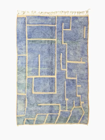 Top View of Handmade Beni Mrirt rug with a lined geometric high-low pattern