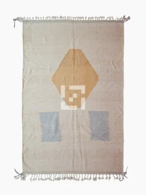 Top View of Handmade Moroccan Kilim rug with a minimalist diamond pattern
