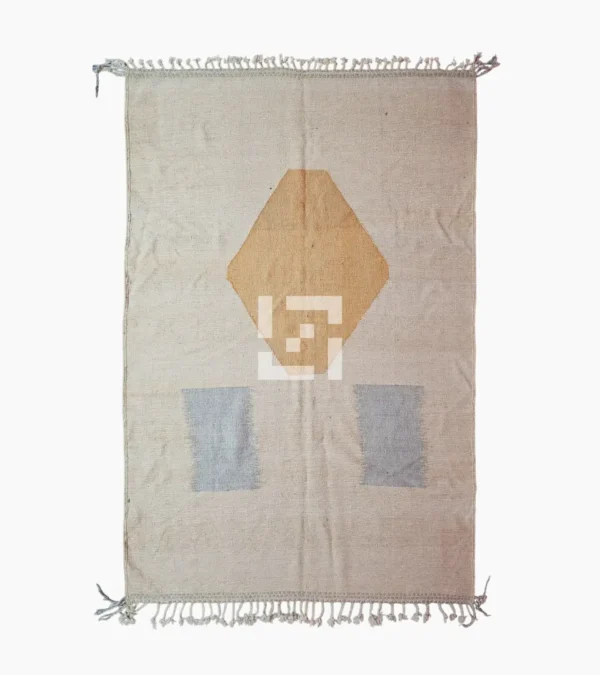 Top View of Handmade Moroccan Kilim rug with a minimalist diamond pattern