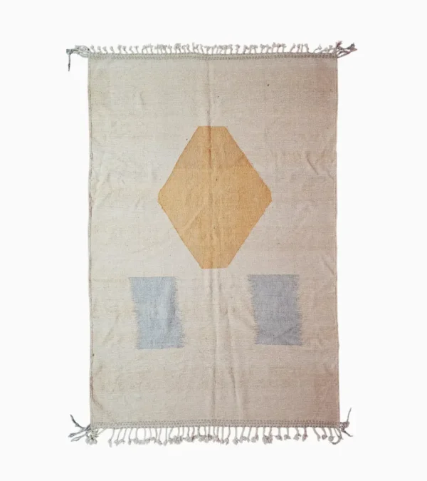 Top View of Handmade Moroccan Kilim rug with a minimalist diamond pattern