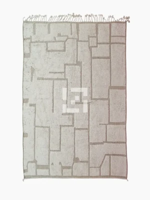 Top View of Neutral Handmade Moroccan high-low wool rug with a geometric pattern
