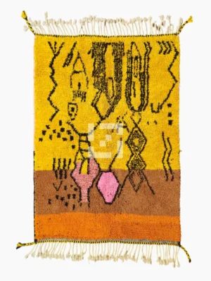 Top View of Handwoven tribal wool rug with an abstract color-block pattern