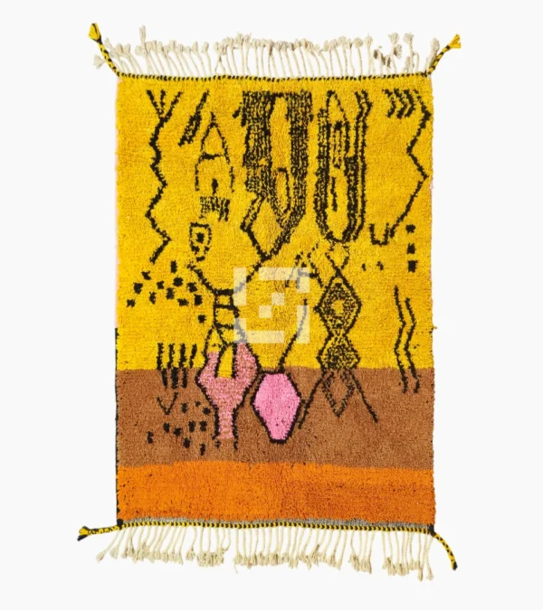 Top View of Handwoven tribal wool rug with an abstract color-block pattern
