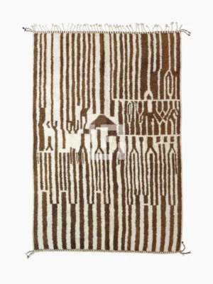 Top View of Handwoven wool rug with a bold stripe and tribal pattern for indoor/outdoor use