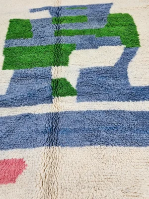 Detailed View of Hand-Knotted Contemporary Abstract Wool Area Rug with Colorful Shapes