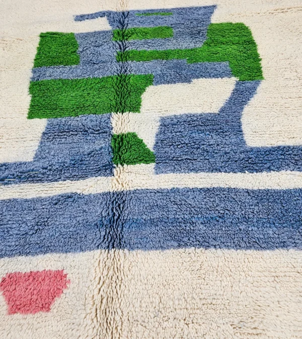 Detailed View of Hand-Knotted Contemporary Abstract Wool Area Rug with Colorful Shapes