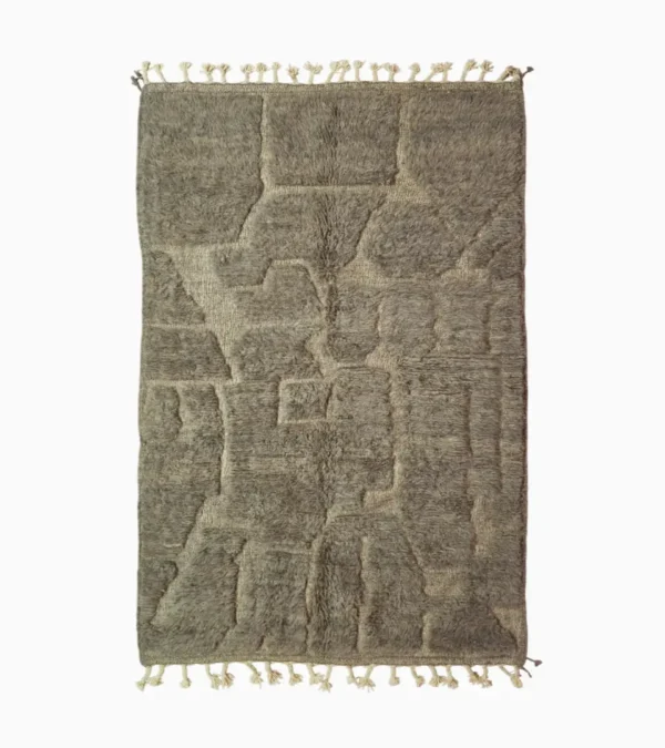Top View of Anis handmade Beni Ourain Textured Wool Rug with an abstract map-like design in taupe and ivory
