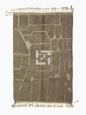 Top View of Anis handmade Beni Ourain wool rug with a subtle abstract geometric design in textured taupe and ivory