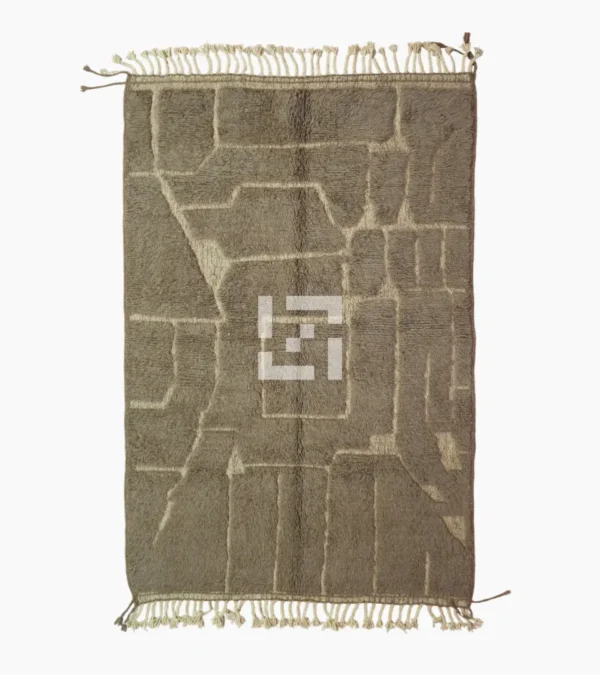 Top View of Anis handmade Beni Ourain wool rug with a subtle abstract geometric design in textured taupe and ivory