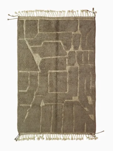 Top View of Anis handmade Beni Ourain wool rug with a subtle abstract geometric design in textured taupe and ivory