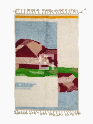 Top View of Arij handmade Moroccan wool rug with a modern multicolor design