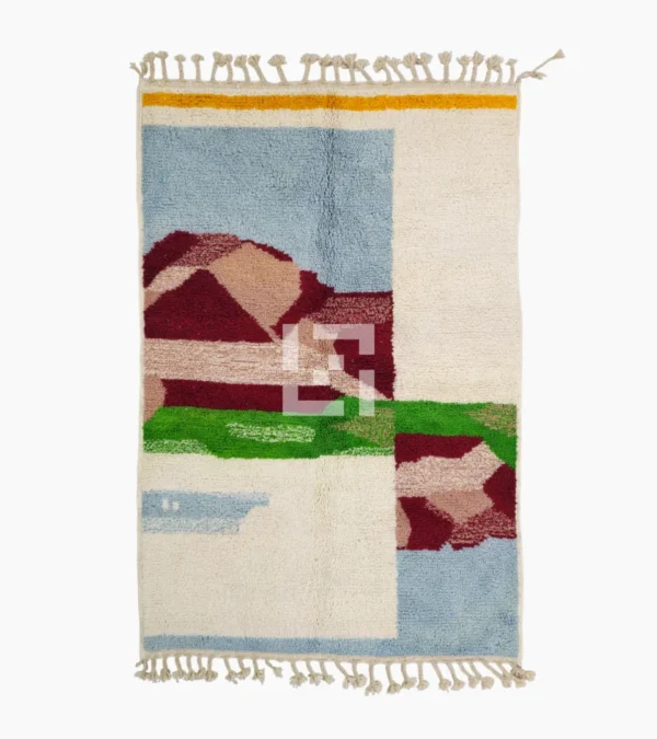 Top View of Arij handmade Moroccan wool rug with a modern multicolor design