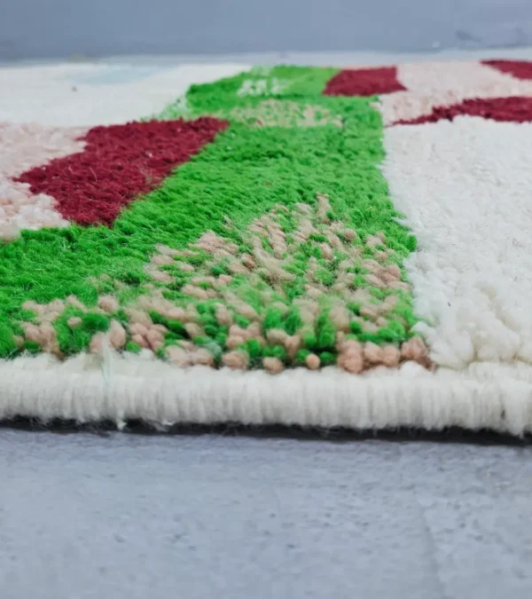 Zoomed In View of Arij handmade Moroccan wool rug with a modern multicolor design