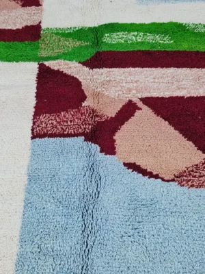 Detailed View of Arij handmade Moroccan wool rug with a modern multicolor design