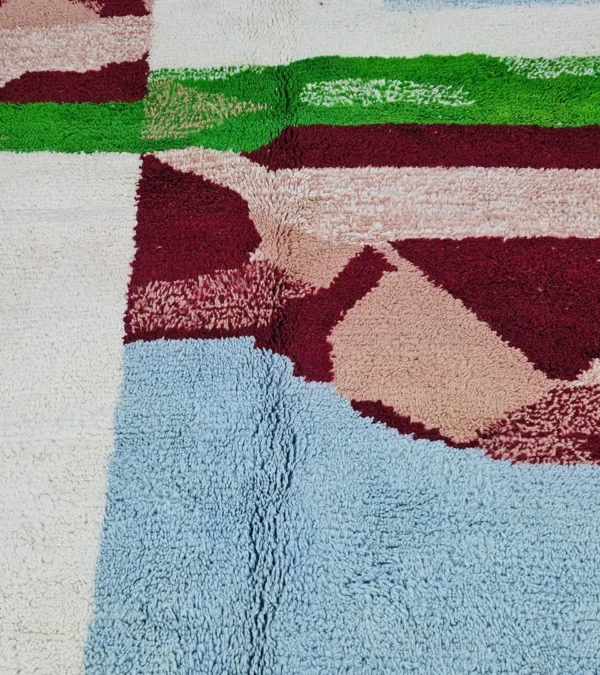 Detailed View of Arij handmade Moroccan wool rug with a modern multicolor design