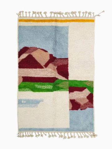Top View of Arij handmade Moroccan wool rug with a modern multicolor design