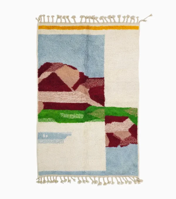 Top View of Arij handmade Moroccan wool rug with a modern multicolor design
