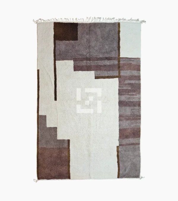 Top View of Avery handmade Beni Ourain wool rug with a modern geometric neutral design