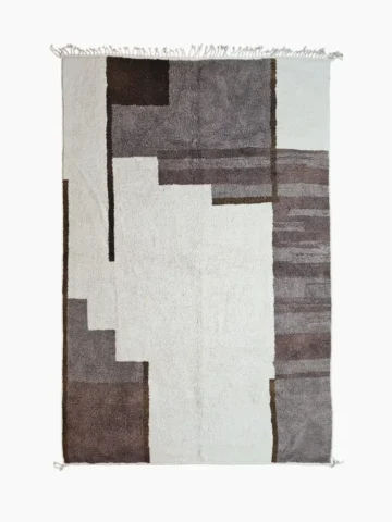 Top View of Avery handmade Beni Ourain wool rug with a modern geometric neutral design