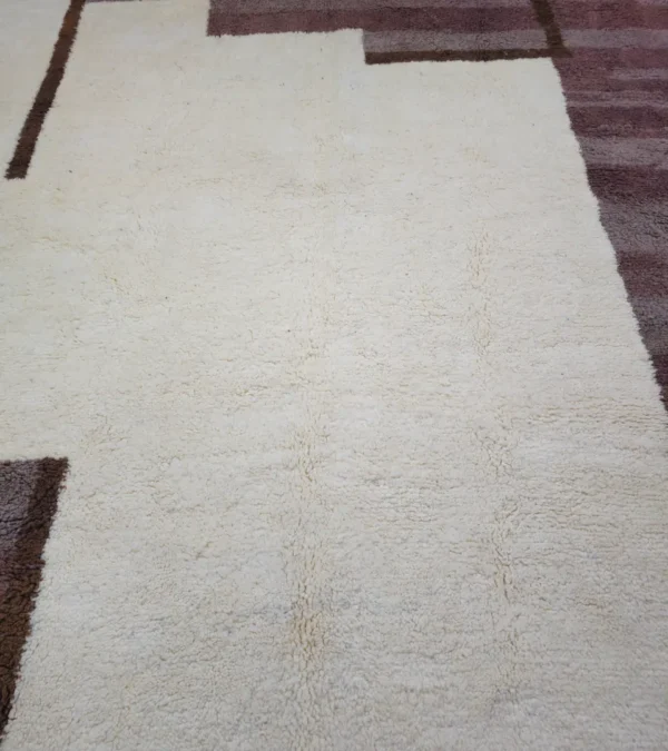 Detailed View of Avery handmade Beni Ourain wool rug with a modern geometric neutral design