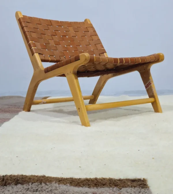 Avery handmade Beni Ourain wool rug with a modern geometric neutral design in room