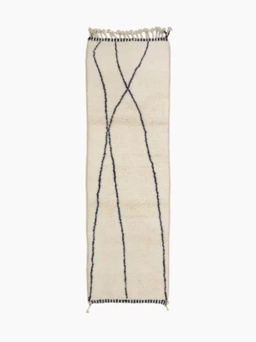 Top View of Cora handmade Beni Ourain wool runner with a minimalist striped design in black and ivory