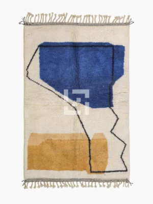 Top View of Handmade Moroccan hand-knotted wool rug with plush high-pile texture and bold abstract design from Elara collection