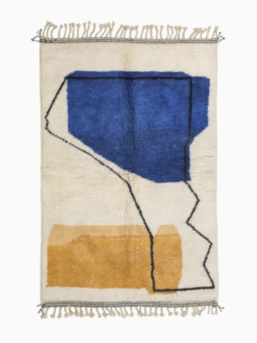 Top View of Handmade Moroccan hand-knotted wool rug with plush high-pile texture and bold abstract design from Elara collection