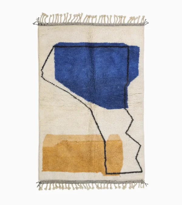 Top View of Handmade Moroccan hand-knotted wool rug with plush high-pile texture and bold abstract design from Elara collection