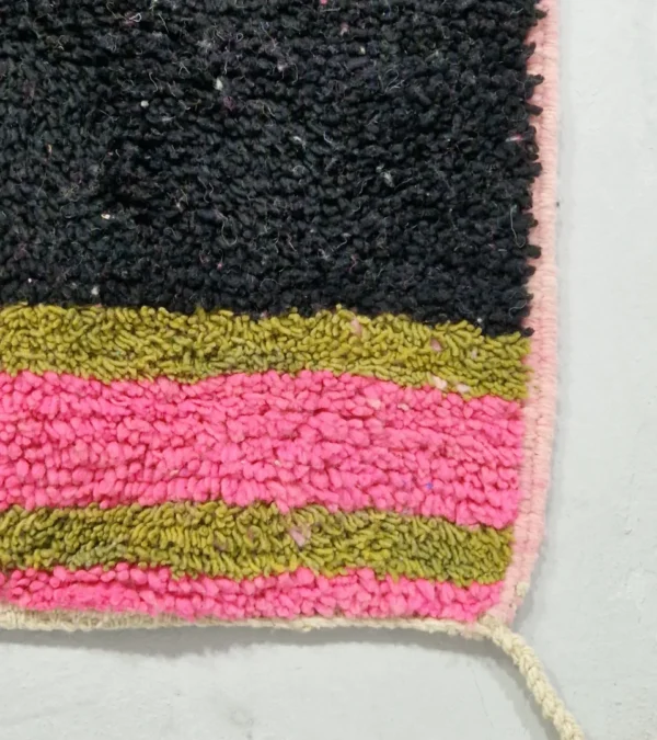Detailed View of Hand-knotted Moroccan wool rug with an abstract mosaic design in vibrant colors
