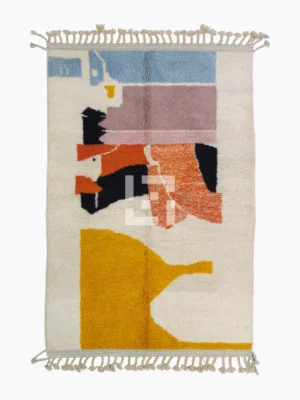 Top View of Handmade Moroccan wool rug with abstract multicolor geometric shapes