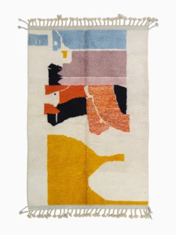 Top View of Handmade Moroccan wool rug with abstract multicolor geometric shapes