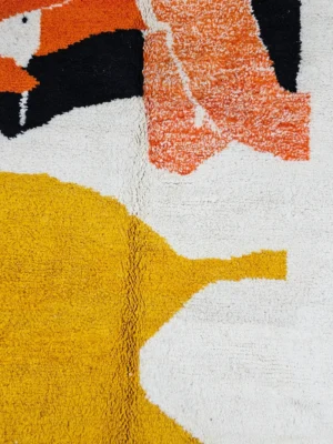 Detailed View of Handmade Moroccan wool rug with abstract multicolor geometric shapes