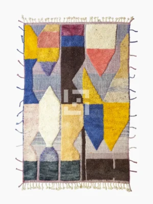 Top View of Handmade Moroccan wool rug with a modern abstract design and a high-low pile